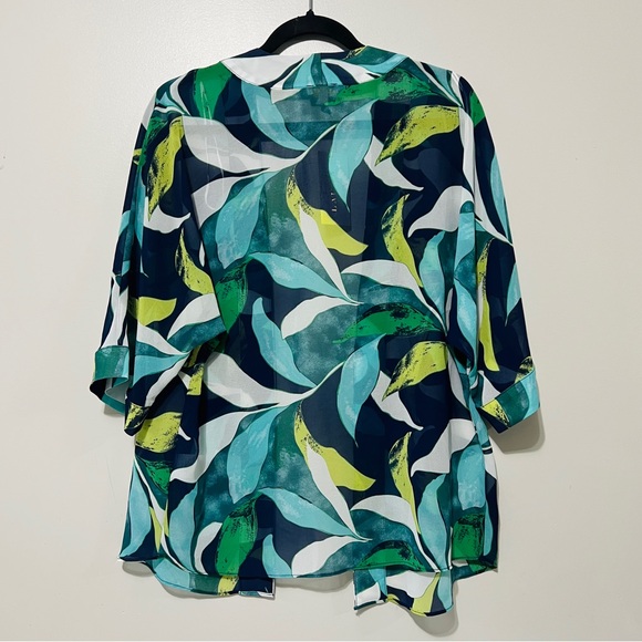 Laura Petites Vibrant Tropical Leaf Print Kimono Sheer Resort Cardigan Petite S - Picture 5 of 10